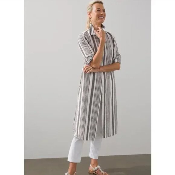 Chico's Linen Blend Stripe Maxi Shirt Size 1 (8-10) - Picture 2 of 11